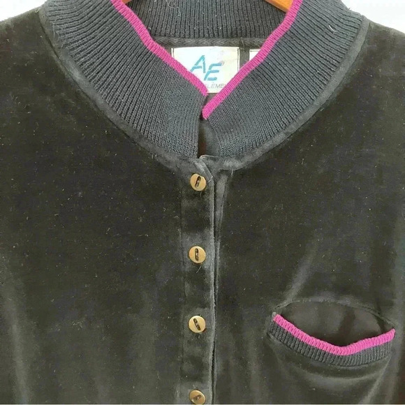 VTG Women's L Black Velour Track Suit 80s Leisure Suit Goldbergs  Shoulder Pads - Picture 4 of 9
